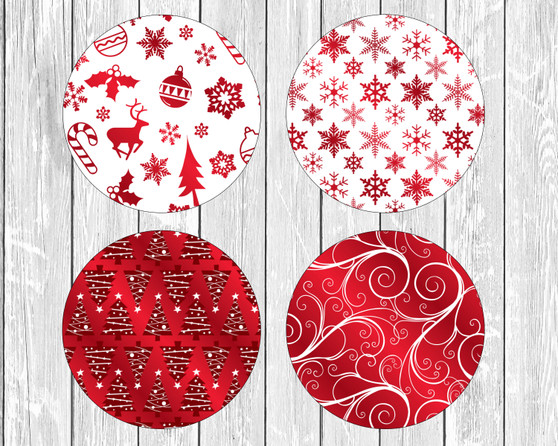 Red & White Christmas Holiday Neoprene Coasters (Set of 4)