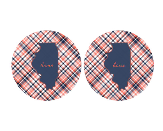 Illinois Navy and Coral Plaid Home Silhouette Coasters (Set of 4)