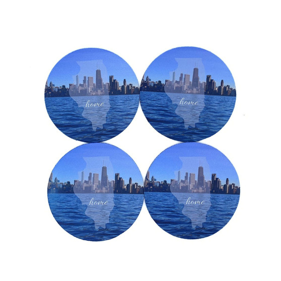 Chicago Illinois Home Silhouette Coasters Lake Michigan (Set of 4)