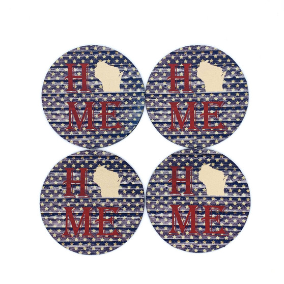 HOME Wisconsin Silhouette Blue Star Coasters Set of 4