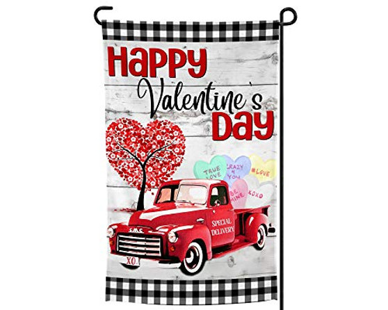 Valentine's Day Red Truck Garden Flag Banner 12x18