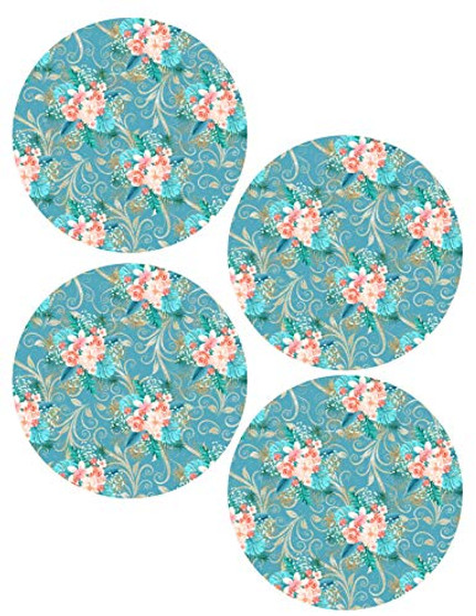 Teal Coral Floral Coasters Summer Neoprene (Set of 4)