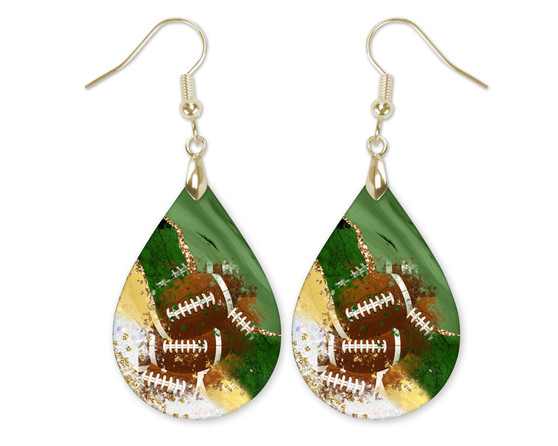 Green and Gold Football dangle earrings