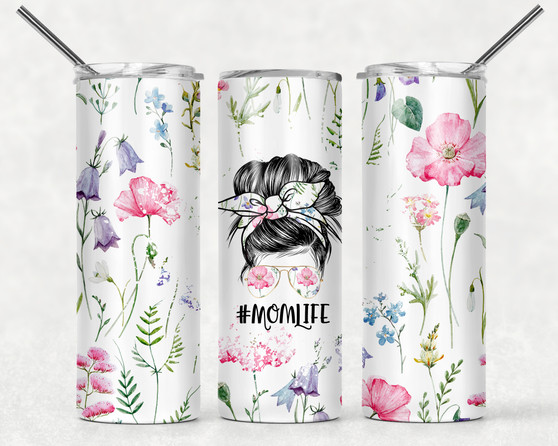 Mom Life Pink Floral 20oz Stainless Steel Skinny Tumbler #Momlife