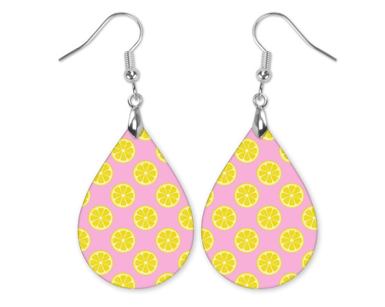 Lemon Earrings, Lemon Dangle Earrings, Pink Yellow Lemon Earrings, Summer Earrings, Gift for Women, Gift for Mom, Lemon Slice Earrings | 1230419140