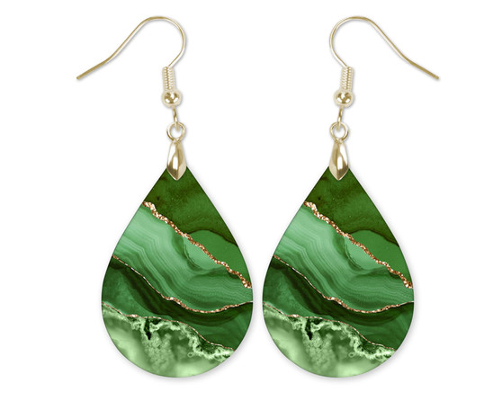 Green Agate Pattern Teardrop Earrings