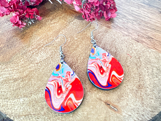 Red Swirl Aesthetic Boho Teardrop Earrings