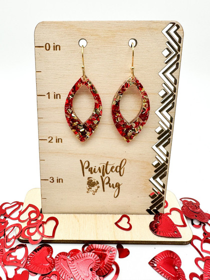 Red & Gold Glittered Acrylic Dangle Earrings