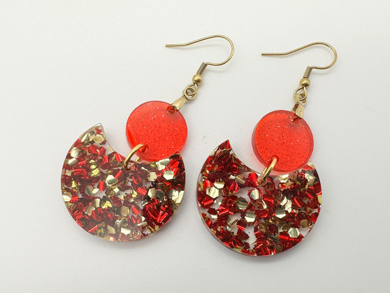 Red Gold Boho Aesthetic Dangle Earrings
