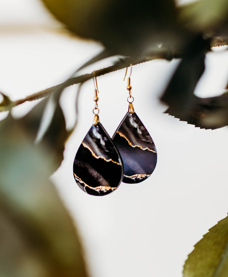 Black and Gold Dangle Earrings for Women