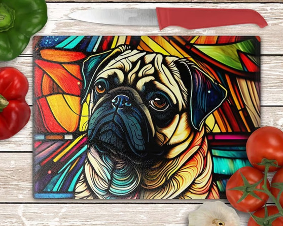 Pug Cutting Board Stained Glass Design