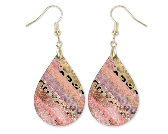 Pink and Gold Leopard Print Dangle Earrings