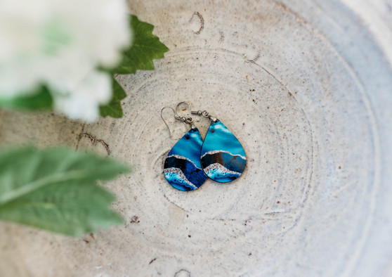 Teal and Silver Dangle Earrings