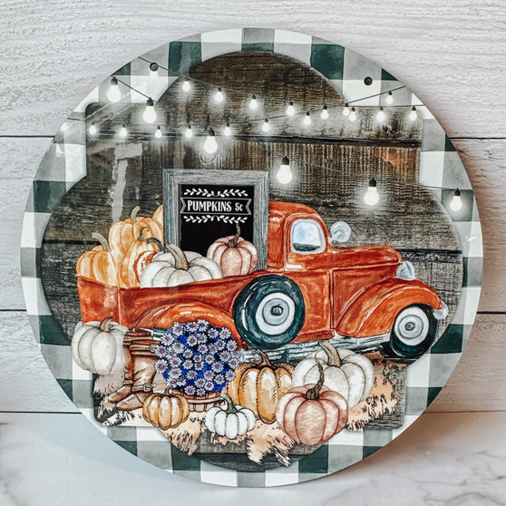 Pumpkin Pickup Truck Fall Round Sign 12"