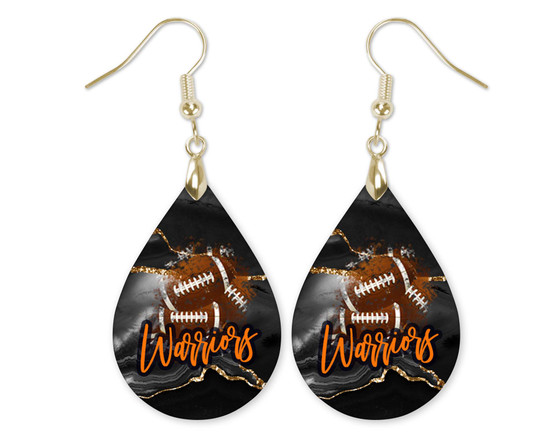 Warriors Black & Orange Football Earrings