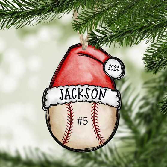 Baseball Ornament with Santa Hat Personalized