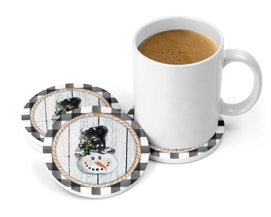 Snowman Black Plaid Coasters