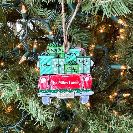 Personalized Red Truck Christmas Tree Ornament