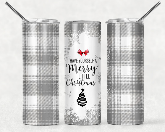 Merry Little Christmas Gray Plaid Design 20oz Tumbler