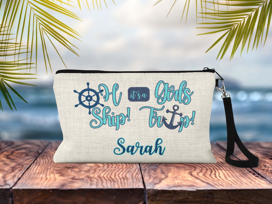 Personalized Oh Ship Girls Cruise Ship Trip Design Cosmetic Bag Wristlet  Makeup Bag