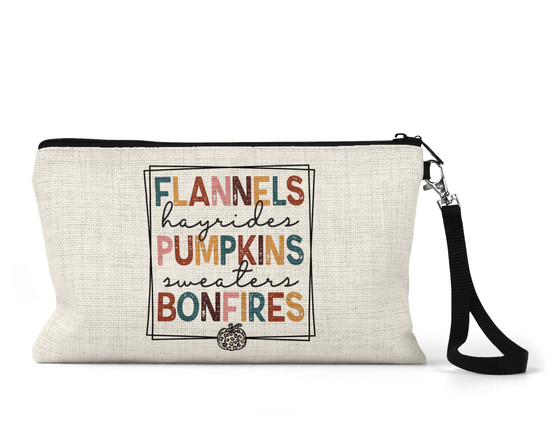 Pumpkin Flannels Bonfires Fall Design Cosmetic Bag Wristlet  Makeup Bag