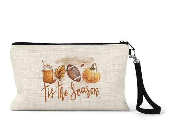 Tis The Season Fall Football Design Cosmetic Bag Wristlet  Makeup Bag