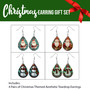 4 Pairs Christmas Teardrop Earrings Gift Set Santa Snowman