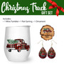 Christmas Truck  Gift Set 12oz Wine Tumbler Earring Wood Slice Ornament