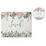 Personalized Floral Peach Mousepad Coaster Desk Gift Set