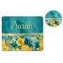 Personalized Teal Yellow Floral Mousepad Coaster Desk Gift Set