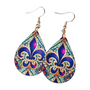 Mardi Gras Fleur de Lis Teardrop Earring