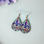 Mardi Gras Fleur de Lis Teardrop Earring