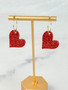 Red Glitter Heart Shaped Hoop Dangle Earrings