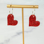 Red Glitter Heart Shaped Hoop Dangle Earrings