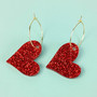 Red Glitter Heart Shaped Hoop Dangle Earrings