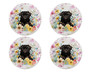 Black Pug Floral Coaster Set of 4