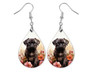 Black Pug Floral Teardrop Earrings