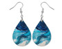 Blue Paint Pour Teardrop Earrings