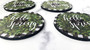 Hello Spring Boxwood Wreath Buffalo Plaid Neoprene Coasters Set of 4