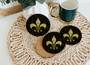 Fleur de Lis Black and Gold Set of 4 Neoprene Coasters