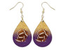 Purple and Gold Football  Earrings, Gold and Purple Faux Glitter Earrings