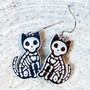 Cat Skeleton Halloween Dangle Earrings for Women