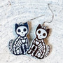 Halloween Cat Earrings Cat Skeleton Earrings