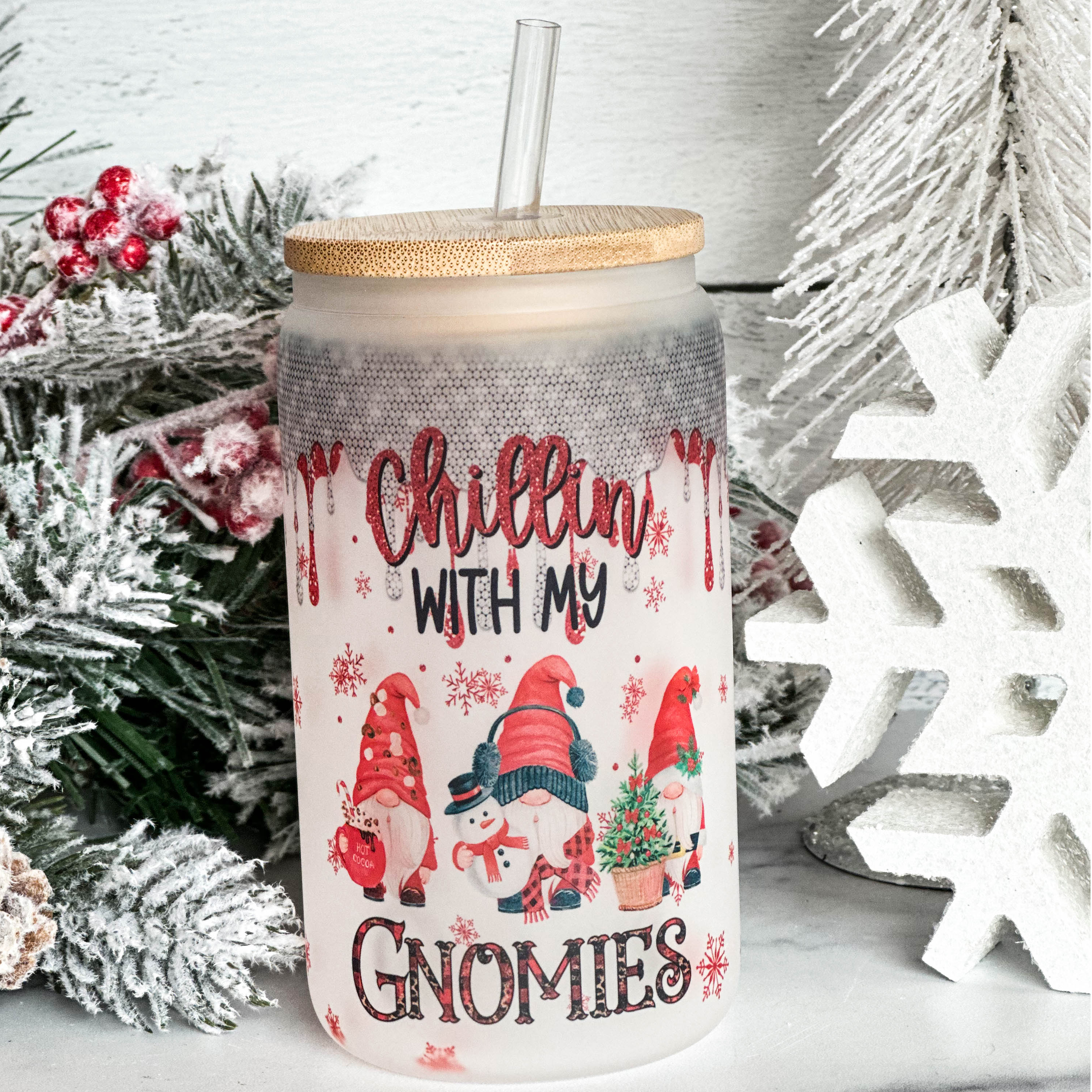 Chillin With My Gnomies Tumbler, Stainless Steel Insulated Tumbler With Lid  and Straw, Gnome Christmas Gift Tumbler, Personalized Gift 