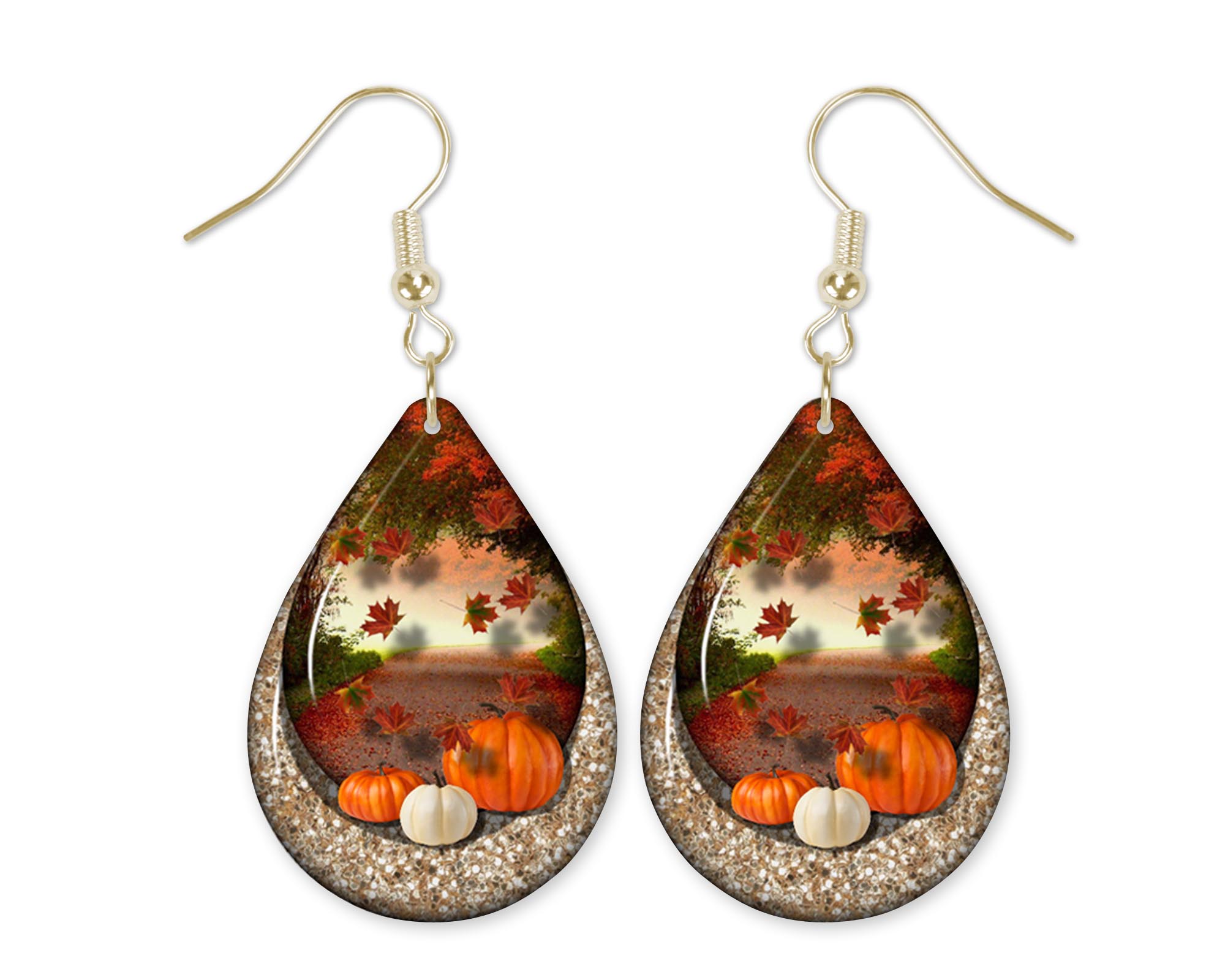 Fall Teardrop Earring - Pumpkin Earring Sublimation PNG