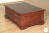 Mahogany Distressed Storage Coffee Table with Pull-Out Drawers