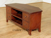 Solid Mahogany Low TV Distressed Entertainment Media Storage Cabinet