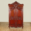 Pecan Finish Ornate Carved Armoire Wardrobe (99H 55W 25D)