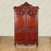 Pecan Finish Ornate Carved Armoire Wardrobe (99H 55W 25D)