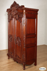 Large Ornate Pecan Carved Armoire Wardrobe (55W x 99H)